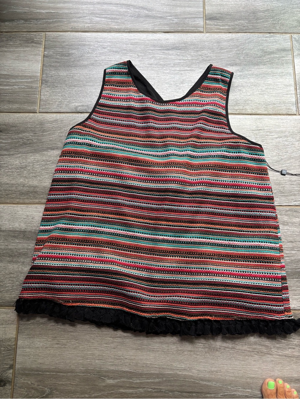Bohemian Striped Multicolor Sleeveless Tank Top with Fringe Hem